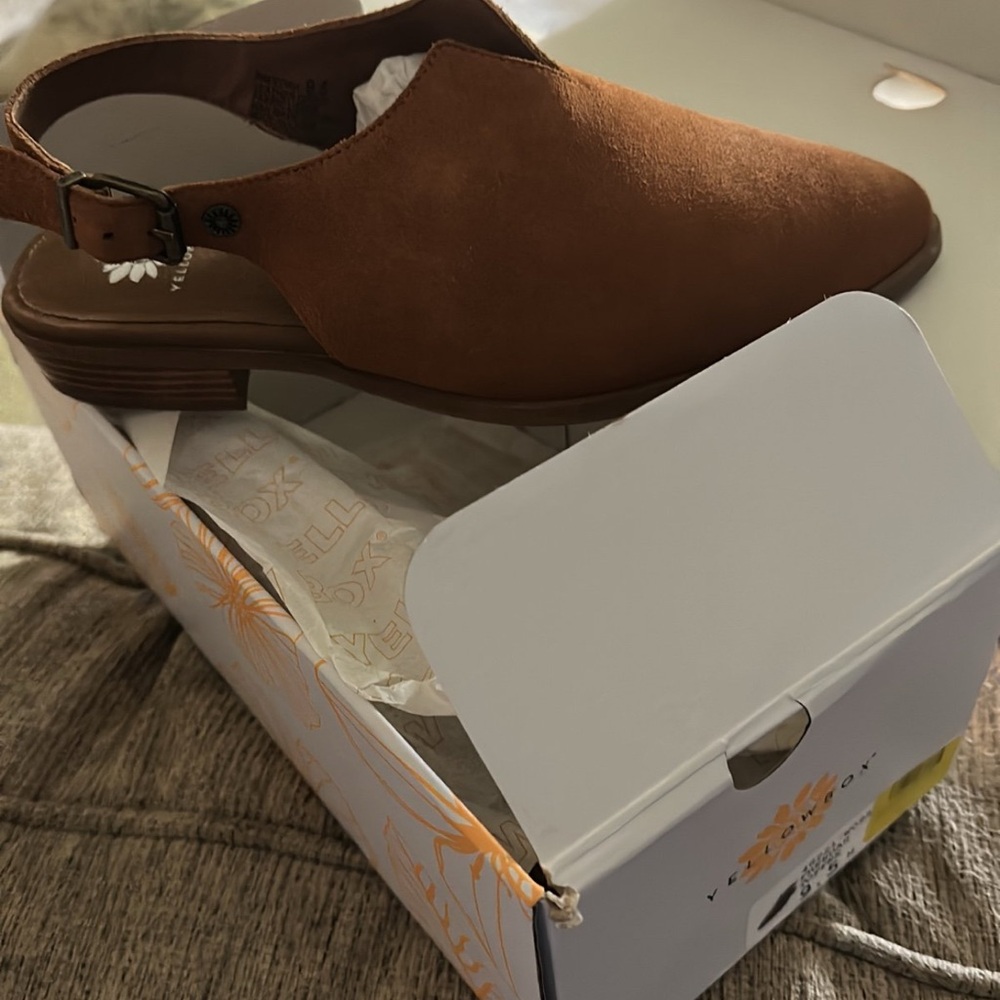 Yellow Box Brown Mules with Open Back